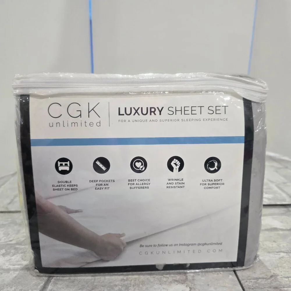 New Luxury Sheet Set Twin XL 3pc Bedding Fitted, Flat, Pillowcase Light Gray‎